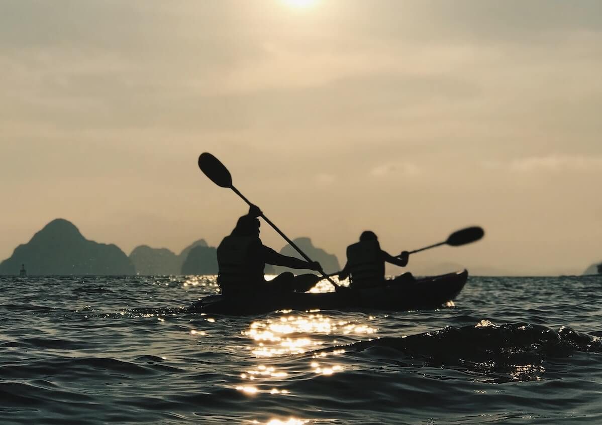 tandem kayak in ocean